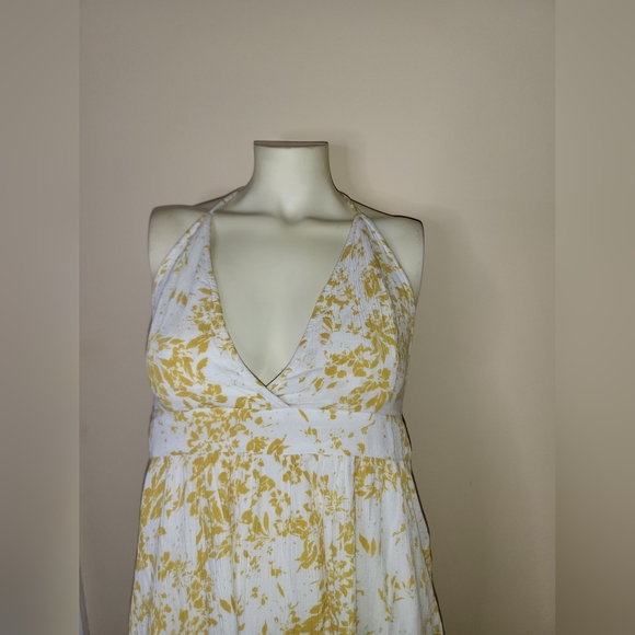 O'NEILL FLORAL YELLOW SIDE SLIPS MIDI DRESS backless - Picture 3 of 5